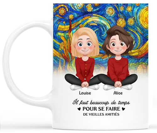 Cadeau Plus Mug Personnalisé Prénom - Il Y A Une Bonne Amie - tasse meilleure amie, tasse amitié, mug amitié, mug soeur, mug amie, cadeau insolite meilleure amie, tasse soeur, cadeau bff (Modèle #5)