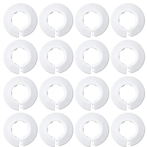 Radiator Pipe Covers,White 20PCS 15mm Radiator Pipe Collars,Plastic Pipe Covers for Central Heating Pipes PVC Snap On Radiator Pipe Cover Caps Decorative Pipe Concealer for Home Heating Systems