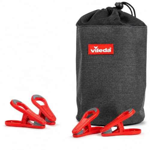 Vileda Lot de 20 Pinces à Linge avec Sac - en Plastique Inoxydable - sans Ressort en métal - avec Un Maintien Solide - avec Sac de Rangement