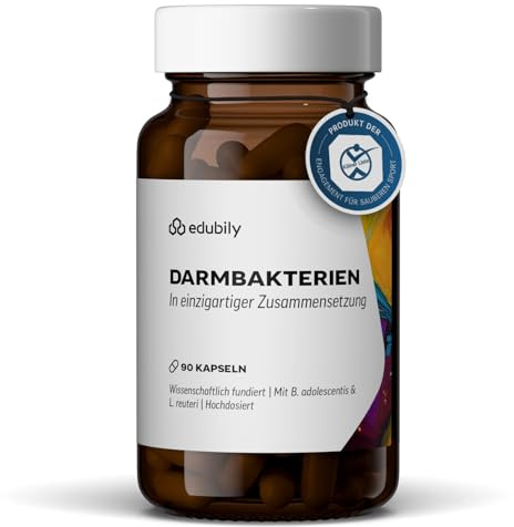 edubily® Darmbakterien Kapseln mit L. plantarum, L. reuteri, S. thermophilus, B. lactis, B. longum, B. infantis & B. adolescentis - Ohne Inulin (90 Kapseln)