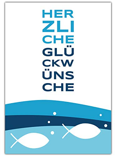 A4 XXL Glückwunschkarte FISCHE - ICHTHYS mit Umschlag - edle Klappkarte für Kommunion Konfirmation Taufe Firmung Geburtstag Karte von BREITENWERK