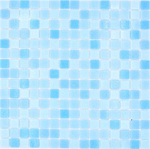 Tapis de mosaïque en verre - Mélange classique de verre - Blanc et bleu - Papier collé - Mosaïque de piscine