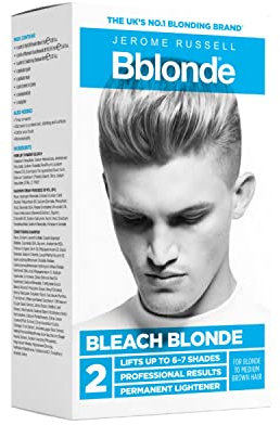 Jerome Russell Bblonde Bleach Blonde Kit No.2 - Bleach Blonde Hair Dye for Blonde to Medium Brown Hair Colour, Powder Bleach High Lift for 6-7 Shades Lighter Hair, Hair Dye Permanent for Men