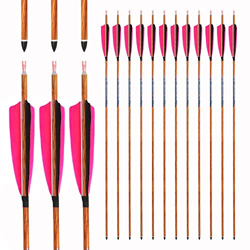 ACCMOS 27-33 Zoll Holzähnlicher Carbonpfeil Spine 300 350 400 500 600 700 Jagdpfeil 5 Truthahnfeder für Recurvebogen Compoundbogen Bogensport 12St