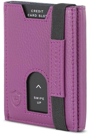 VON HEESEN Slim Wallet mit Münzfach & RFID-Schutz - Leder Geldbeutel - Mini Geldbörse für Herren und Damen - Kartenetui Echtleder Karten Portemonnaie klein - Kreditkartenetui Pink