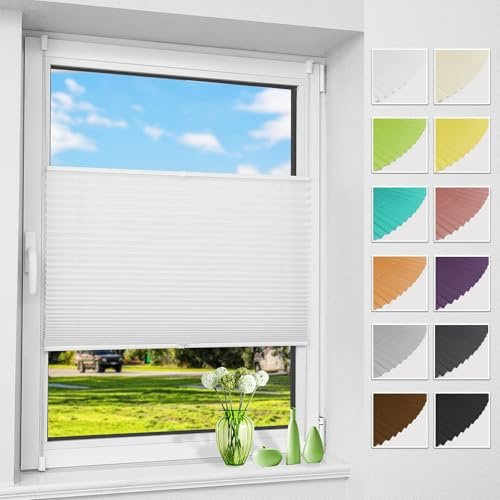 Allesin Plissee ohne Bohren Plissees Klemmfix Weiß 105x110cm(BxH), Plisseerollo Faltrollo mit Klemmträger, Jalousie Rollos für Fenster und Tür, Sichtschutz und Sonnenschutz