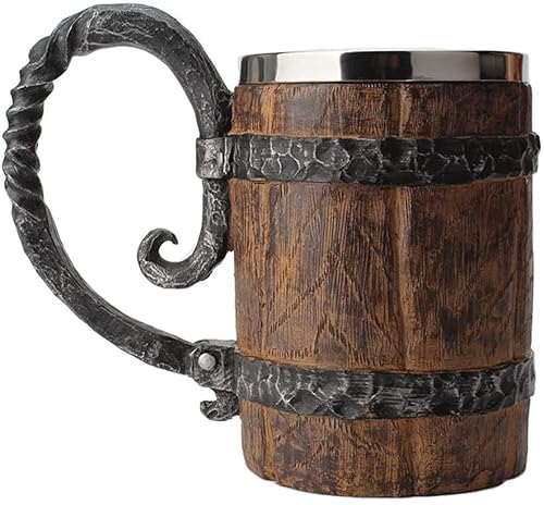 Bierkrüge Holzimitation Fass Edelstahl Biergläser für Bar Restaurant Haushalt Traditioneller Bierbecher mit großer Kapazität