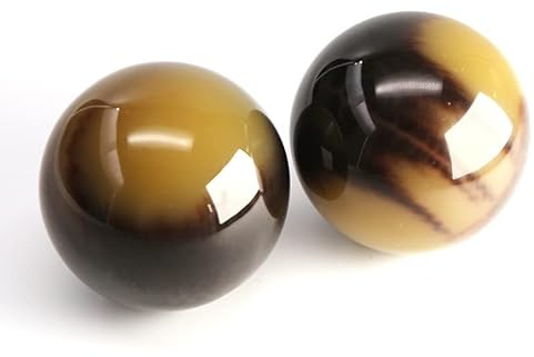 1 Pair Natural Resin Synthetic Golden Black Coral Sea Willow Beeswax Healing Handball Ball 50mm,Dark Horns