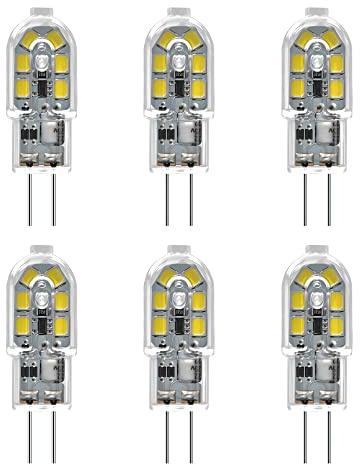 JUNSHI G4 LED Bulbs,1.2W Equivalent to 10W Halogen Bulb,120LM,Cool White 6500K,AC/DC 12V Non-Dimmable G4 Led Capsule Bulbs,Pack of 6