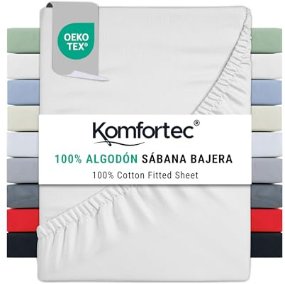 Komfortec Lenzuolo con Angoli in Jersey 100% Cotone – 140x200 cm – 135 g/m² – Morbido, Traspirante e Delicato sulla Pelle – Certificato Oeko-Tex – Per Boxspring, Topper e Materassi – Bianco