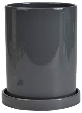Blumentopf Keramik Gerade Zylindrisch Großer Blumentopf Innen Balkon Einfach Modern Mit Tablett Büro Grün Blumentopf Blumentablett Sukkulente Grün (Color : Grey, Size : L)