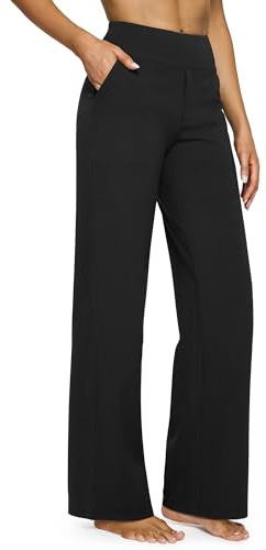 G4Free Yoga Damenhose Hohe Taille Kleiderhose mit 4 Taschen Elegant Stretch Weites Bein Geschäft Hose Arbeit Bauchkontrolle Lose Gerade Hose Klein/Regulär/Groß