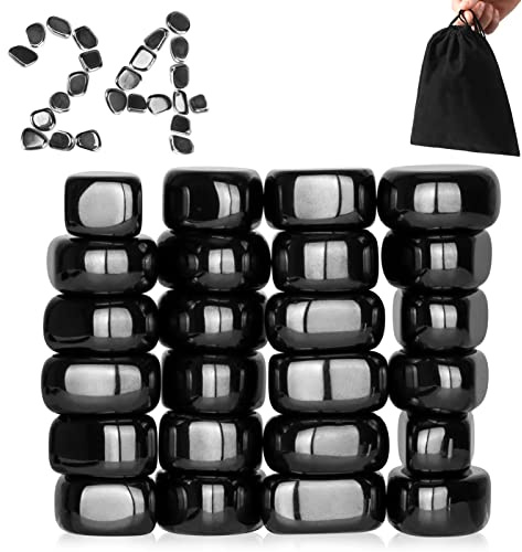 Moonhua Lot de 24 pierres magnétiques en hématite noire pour réfrigérateur, aimants de réfrigérateur polis irréguliers pour maison, bureau, cuisine, kit scientifique éducatif pour autocollants muraux,