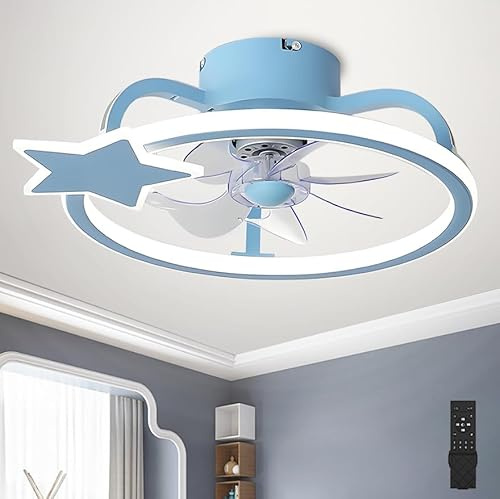 Kinder Deckenventilator mit Licht und Fernbedienung LED Dimmbare Kinderzimmer Deckenlampe mit Ventilator Bluetooth Musik Lampe Leise Fan Deckenleuchte für Wohnzimmer Esszimmer Schlafzimmer Beleuchtung