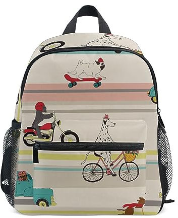 ISAOA Lustige Hunde Fahren Auto Reiten Fahrrad Roller Motorrad Skateboard Kinder Rucksack Vorschultasche Reisetasche Kindertagesstätte Rucksack für Jungen Mädchen, #5, Einheitsgröße