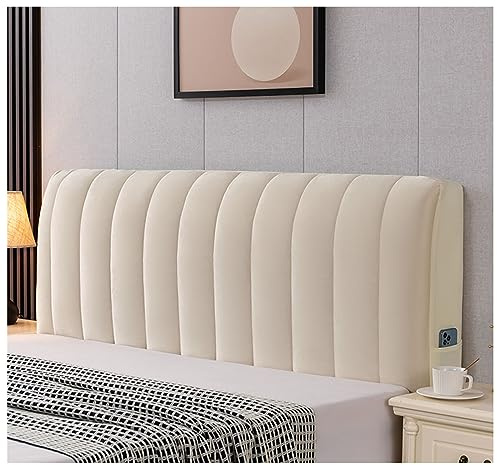 Sänggavel överdrag bomull fyllning kort plysch stoppad stretch säng huvudöverdrag överdrag dubbel enkel drottning kung huvudbräda skydd, beige, 120 x 60 cm