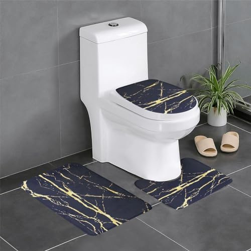 WHOPRO Juego de alfombras de baño suaves y duraderas, 3 piezas, alfombrilla en forma de U, cubierta de tapa y alfombrilla rectangular, mármol fácil de limpiar (2)