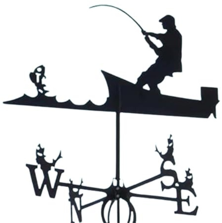 Weathervanes,Fishing pattern Weather Vane for The Garden Fence and Shed Metal Outdoor Ornamental Wind Direction ​Indicator
