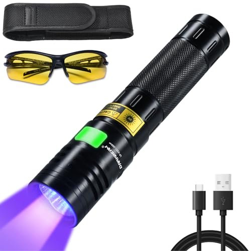 DARKBEAM Torcia elettrica UV 395nm luce nera ad alta potenza 3 LED USB-C ricaricabile, 20W ultravioletto con filtro, rivelatore per urina animale domestico, rocce, scorpione, resina polimerica