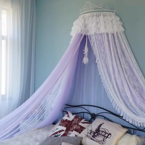 Miuxe Spitzen-Betthimmel, Wand-Metall-Kronen-Prinzessinnen-Bettvorhang, Hof-Moskitonetz Mit Dekorativem Vorhang, Doppellagiges Netz, Leseecken-Überdachungen Für Schlafzimmer