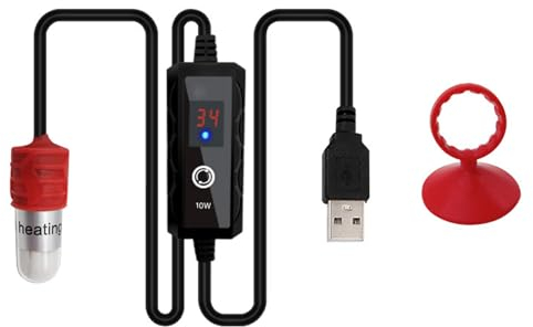 GERUI USB Aquarium Heater Heating Rod with LED Display, Temperature Adjustable Aquarium Heater with Suction Cups for Fish Tanks, for Freshwater Tanks, Salt Water Pools, Turtle Tank (10W)