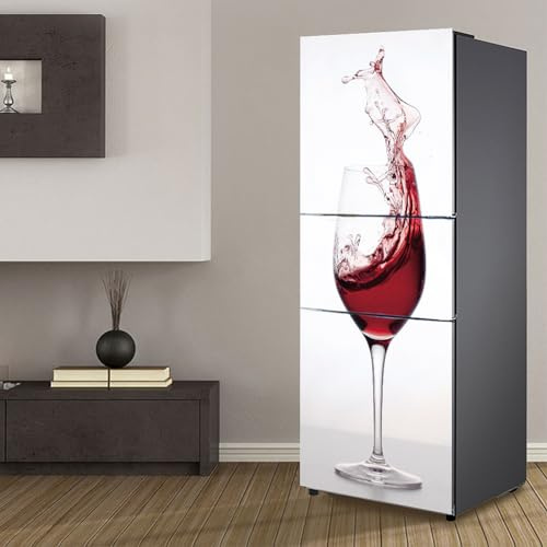 Fridge Wraps Kitchen Fridge Stickers Cover Full Doors, Fridge Sticker Full Covering Door Fridge Covers Skins wall Stickers for Kitchen Decal, Shaking Wine Glass red and White