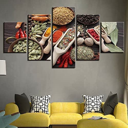 Bild Auf Leinwand - Leinwandbild - Restaurant Getreide Gewürz Essen 150 X 80 Cm / 59,05 X 39,37 Zoll - Wand Bild - Wanddeko - Leinwanddruck - Bilder - Kunstdruck - Wanddekoration - Leinwand -2U7Z-U5D6