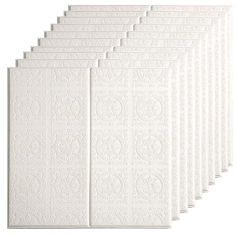 15 pièces Panneaux muraux Papier Peint texturé 3D 60x60 cm,Autocollants muraux Bricolage Auto-adhésifs,Carreaux muraux en Panneau de Mousse PE imperméable pour décoration Murale de Fond,Blanc