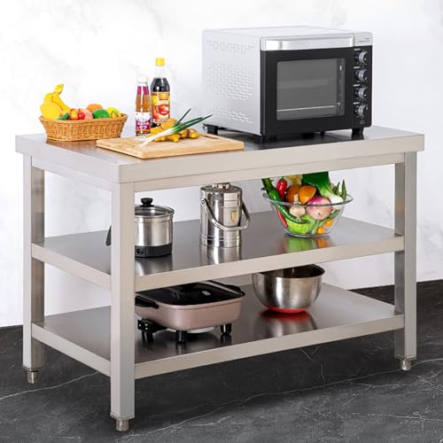 CMYAOYC Edelstahltisch mit 3-stufigem Regal, Küchenschrank Metall mit Verstellbaren Unterböden, Edelstahl Arbeitstisch für Gewerbliche Küche, Außenbereich, Restaurant, Hotel und Garage (Color : 3-Tie