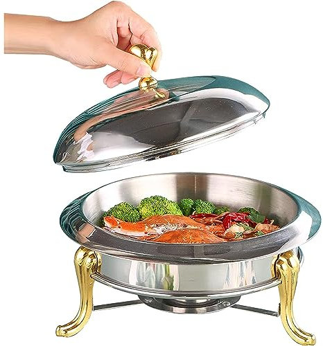 Full Size Round Chafing Dish Set, Stainless Steel Buffet Server Food Warming Tray with Alcohol Furnace and Lid, for Commercial Restaurant Catering Parties Weddings Picnics (24cm)