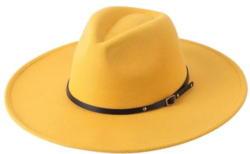 WOYUANSHA Cowboyhüte Warme Fedora-Hüte Mit Breiter Krempe Für Damen Einfarbiges Top Jazz-Filzhut Für Herren Panama-Hüte Gelb