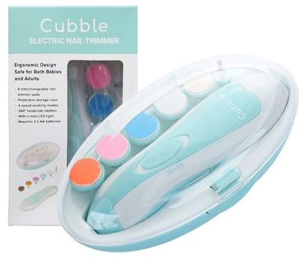 Cubble Kit de lima de uñas eléctrica 8 en 1, seguro y silencioso para bebés, recortadora de uñas con luces LED para recién nacidos y niños pequeños, 6 recortadoras de uñas y almohadillas de molienda y