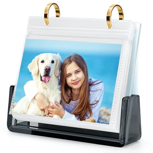 ZEEYUAN 4x6 Desktop Flip Photo Album on Stand Acrylic Picture Frame Holds 60 Pictures, 4x6 Standing Photo Album Double Side Display Gifts for Thanksgiving Christmas Valentines
