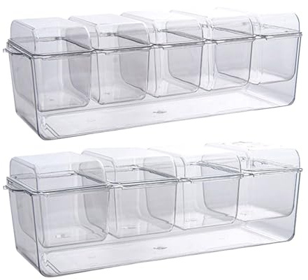 Fellflying Ice Serving Tray, Garnish Salad Bar Container, Removable Compartments Salad Bar Container, Home Bar Ice Serving Tray for Fruit and Vegetable - 40.5x14.5x13.5cm