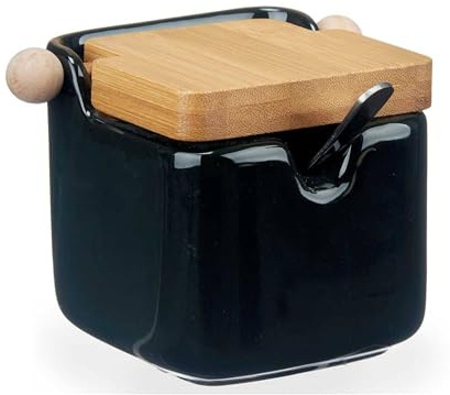 Azucarero ceramica negro tapa bambu colección VESSIA