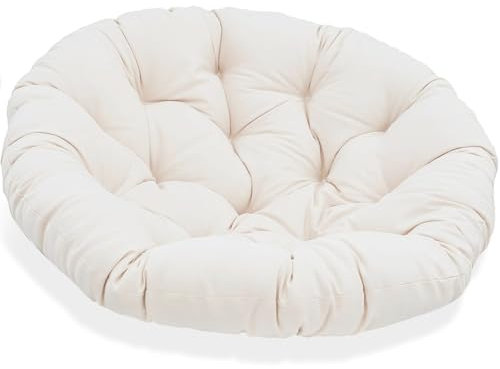 JIcloun Papasansessel Kissen 90cm, Stuhlkissen für Papasan Chair, Wasserdicht Dicke Bodenkissen Rund Groß, Runde Ersatzpolster für Hängesessel Rattansessel Korbsessel Outdoor Gartenmöbel Weiß