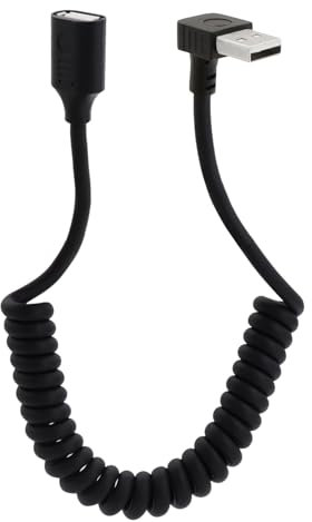LANMINGLEL 90 Degree USB 2.0 Male to Female Coiled Cable USB Spring Cable USB 2.0 Extension Cable Retractable USB Data Transmission Cord for PC,Laptop, Cameras, Mouse,Other USB Computers(Up Angle)