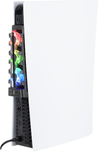 Konix Ventilateur de refroidissement pour console PS5 - Éclairage LED RVB - 21 x 68 x 40 cm - 3 vitesses - Port USB 3.0 - Noir