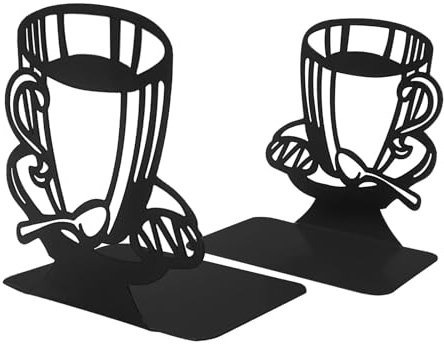 CIGAA Bookends, 1 Pair Heavy Duty Metal Bookends, Brown, Anti-Slip Book Stopper for Home Office Library, Coffee Table