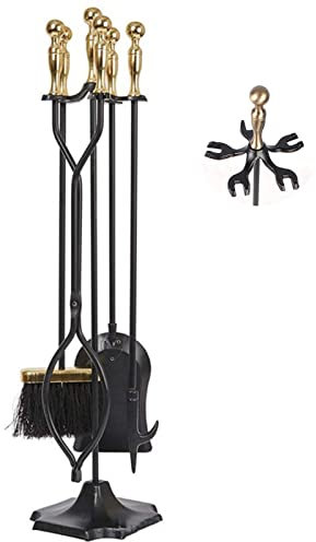 SmPinnaA Kaminbesteck-Set Aus Schmiedeeisen, 5-Teiliges Kaminbesteck-Set, Goldener Klassischer Stil, Robustes Kaminbesteck-Set Für Den Heimgebrauch, Einfach Zusammenzubauen