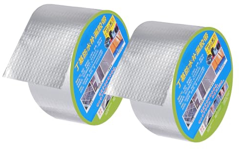 sourcing map Multipurpose Butyl Tape 2 Inch x 16 Feet Waterproof Aluminum Foil Tape for RV Repair Window Boat Pipe Sealing Glass Rubber Roof Patching (Silver, pack of 2)