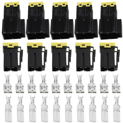 EMSea Juego de 5 Conectores Múltiples de 2 Vías Y 2 Pines de Alta Corriente de 9,5mm Y Terminales de 60 A Y 60 A para Conector Eléctrico de Automóvil Motocicleta Y Camión