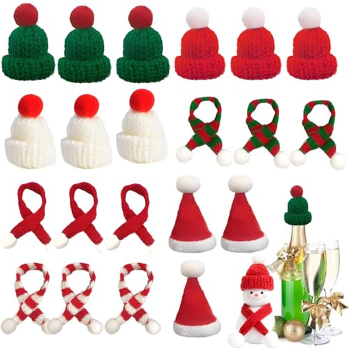 xianshi Mini Weihnachtsmützen,21 Stück Weihnachtsdeko Klein,Likörflaschen Weihnachten,Weihnachtsdeko Zum Basteln,Mini Weihnachtsmütze,Weihnachtsmützen Set Weihnachten