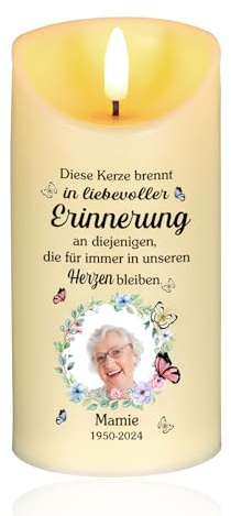 Wamantic LED Kerzen Flackernde Flamme – Personalisierte Flammenlose Gedenkkerze mit Foto, Name & Datum Gedenken (Stil 3)