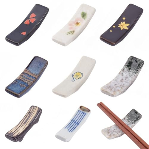 PLIGREAT 8 Pcs Japanese Style Chopstick Rest Ceramic Chopsticks Rest Rack Chopstick Stand for Sushi Chinese Restraurant Hotel Creative Spoon Fork Stand Dinning Room Table Decoration