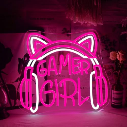 NYXEN Gamer Girl Neon Schild Pink Katzenkopfhörer Neon Schriftzug Gamer Girl Led Sign Wanddeko für Gaming Zimmer Schlafzimmer Wohnzimmer Streaming Setup Coole Geschenkidee für Gamerinnen