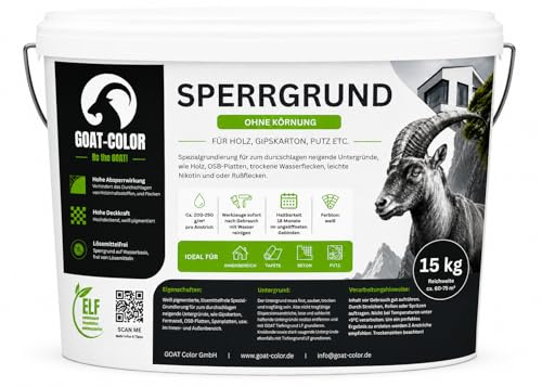 GOAT Color Sperrgrund 15kg Weiß – Isoliergrund für OSB Platten, Holz & Beton – Absperrgrund, Fleckensperre für Gipskarton (Ohne Körnung)