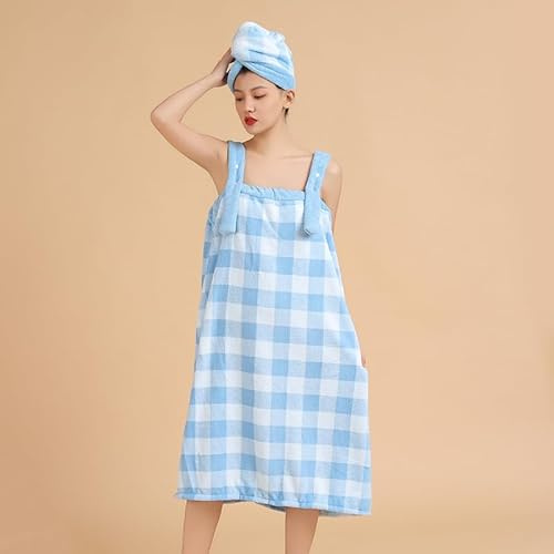SJTJSPX Asciugamano da bagno per donna, accappatoio con cuffia per capelli ad asciugatura rapida, lenzuolo da bagno con spalline regolabili bottoni,abiti avvolgenti, gonna spa sauna pareo spiaggia