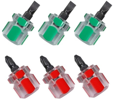 6Pcs Stubby Screwdriver, Mini Short Screwdriver with Flat Head and Phillips Head Tiny Stubby Tools(Red+Green)