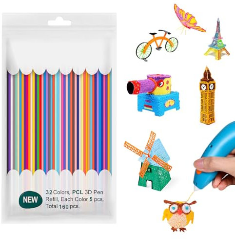 3D Doodler Pen Nachfüllungen, 32 Farben 3D Doodler Stift Filament, 160 Stück Filapen Nachfüllpack, 2.5MM PCL Filament, Kompatibel mit 3 Doodler Start 3D Stift